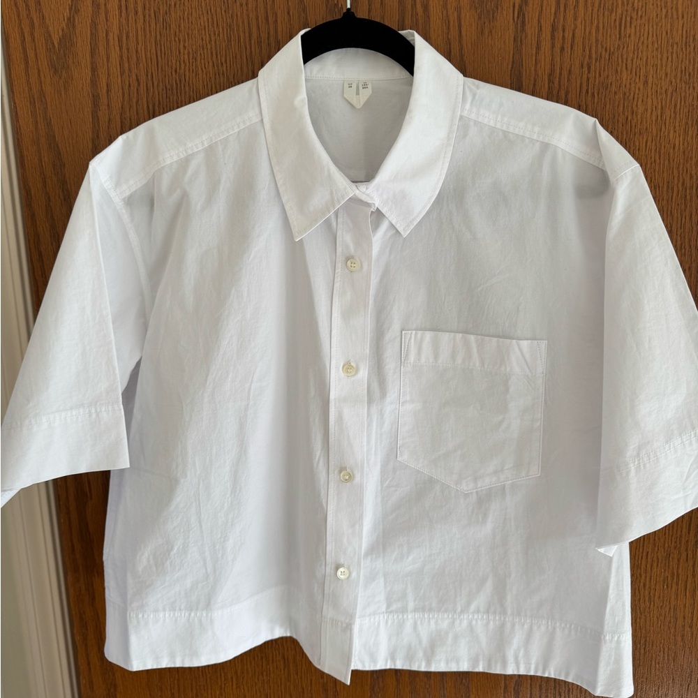 Arket brand cropped short sleeve poplin shirt